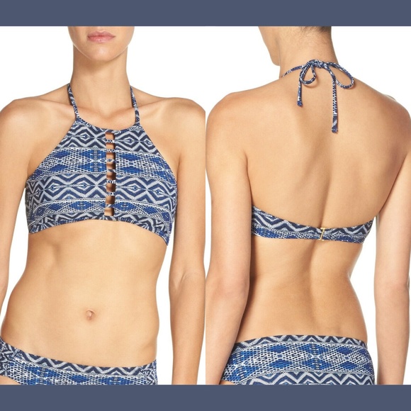 NEW La Blanca Designer Jeans‎ Halter Bikini Top in Blue [SZ 6 ] - Picture 1 of 8
